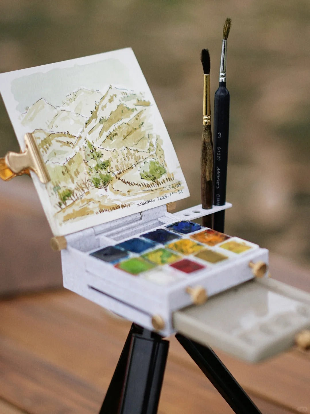 Outdoor Sketching Easel Solid Watercolor Paint Box