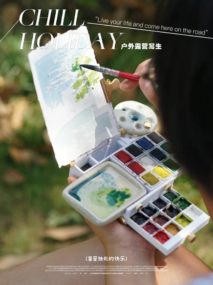 Outdoor Sketching Easel Solid Watercolor Paint Box