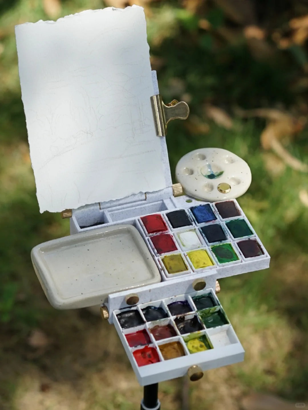 Outdoor Sketching Easel Solid Watercolor Paint Box