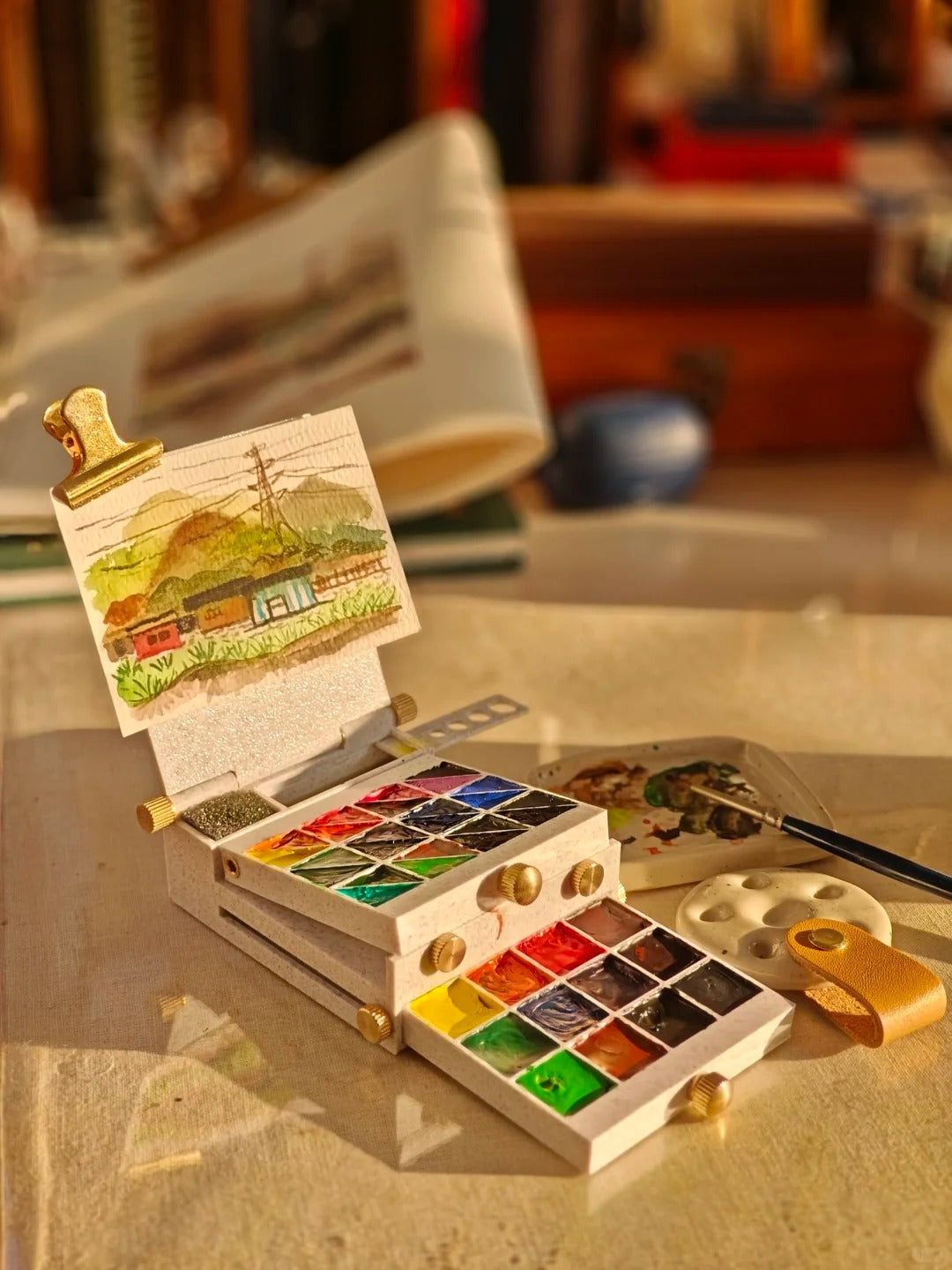 Outdoor Sketching Easel Solid Watercolor Paint Box